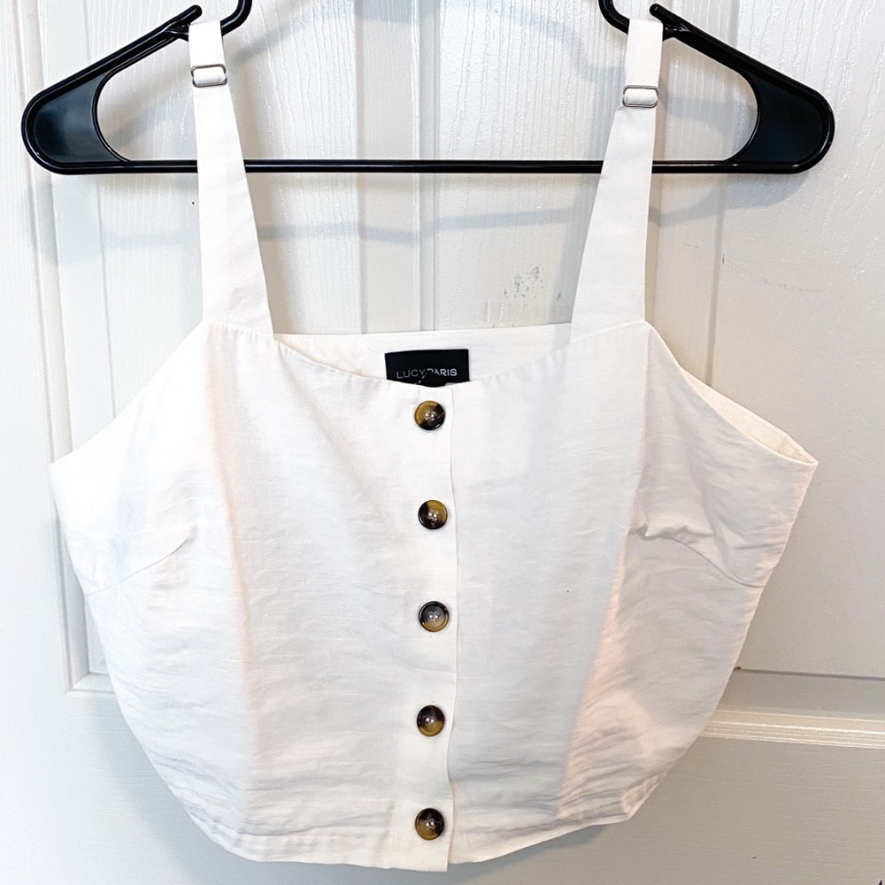 Lauren Button-front White Cropped Top Lucy Paris